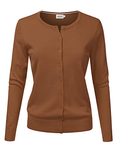 JJ Perfection Basic Button Down Soft Knitted Cardigan Long Sleeve Crew Neck Casual Sweater Jackets for Womens with Plus Size