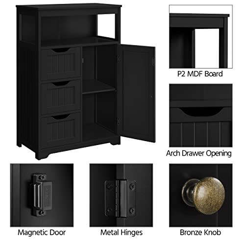Yaheetech Bathroom Floor Cabinet, Free Standing Wooden Storage Organizer Multiple Tiers Storage Cabinet For Living Room, Black #TOP4