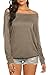 Womens Tops Off The Shoulder Long Sleeve Womans Clothing Trending Fall Tops Khaki XXL