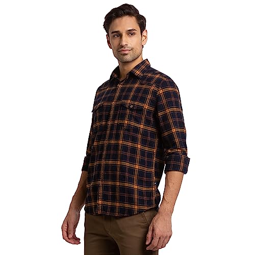 Image of Parx Men's Pure Cotton Checks Pattern Slim Fit Semi Cutaway Collar Full Sleeve Casual Shirt