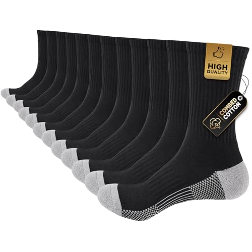 Cirorld Mens Sports Socks Work Boot Socks for Men & Women Comfy Cotton Crew Athletic Sock Outdoor Walking Hiking Running Cycling Multipack 6 Pairs Black 9-12