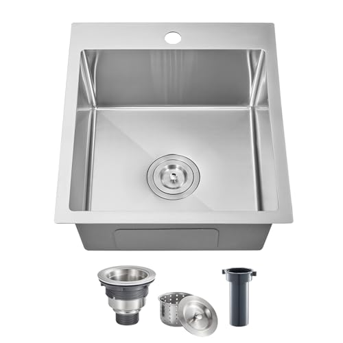15 Best Outdoor Stainless Steel Sinks for Your Backyard Renovation 3 POPFLY 15 Inch Wet Bar Drop In Sink, SUS 304 Stainless Steel Topmount Sinks Handmade Single Bowl 18 Gauge Kitchen Small Outdoor Rv Sink, Brushed Nickel (15×17×8)