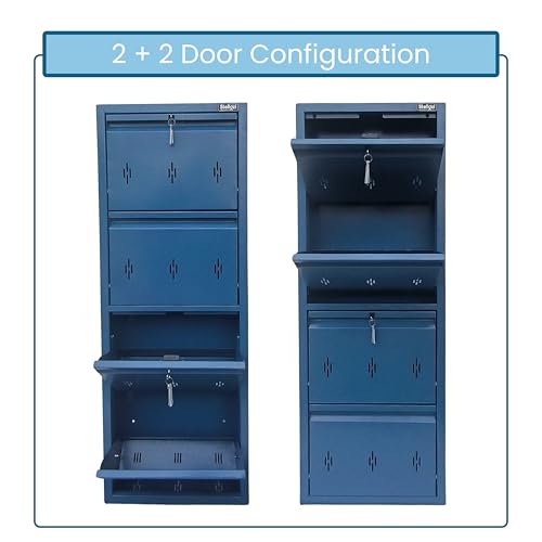 Image of 20 Inch Wall Mounted Metal Shoe Rack with 4 Door Cabinet, Slim Space Saving Storage Organizer for Modern Home Use (Royal Blue, 4 Door)