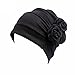 HONENNA Ruffle Chemo Turban Headband Scarf Beanie Cap Hat for Cancer Patient (Black+Begie)