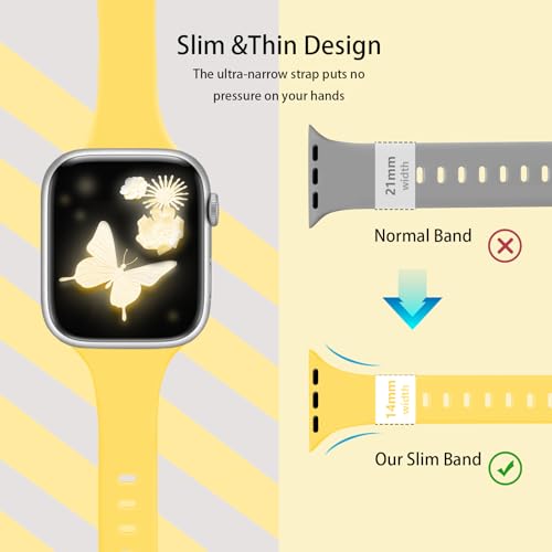 Image of Slim Band Compatible with Apple Watch Bands 38mm 40mm 41mm 42mm 44mm 45mm 46mm 49mm for Women Men,Soft Thin Narrow Silicone Sport Strap Wristbands for iWatch Series 11 10 9 8 7 6 5 4 3 2 1 SE Ultra Mango Yellow