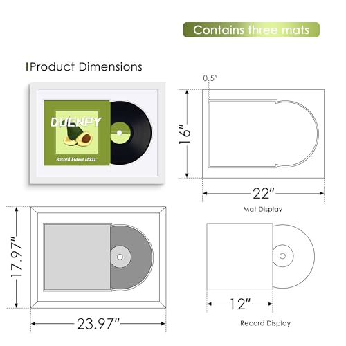 Image of DUENPY 16x22 Vinyl Frame For 12.5x12.5 Cover White Mat White | Displays 12.5x12.5 Album Cover Art, Supports Wall Mounting For Home Music-Themed Wall Decor.
