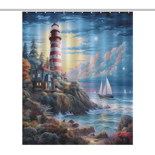 Rideau de douche phares côtiers en polyester imperméable 152x183cm