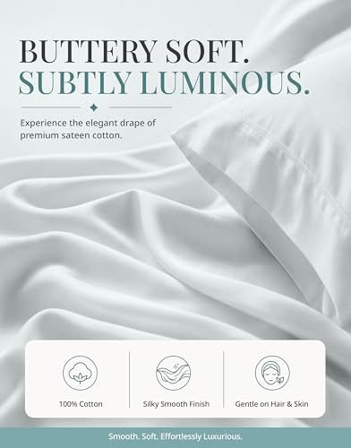Image of LANE LINEN 100% Cotton Sheets Full Size - Premium 450 Thread Count Sateen Weave for A Silky Feel - Extra Breathable & Cozy for Year Round Comfort - Fits Matresses Upto 15'' Deep - Ballad Blue