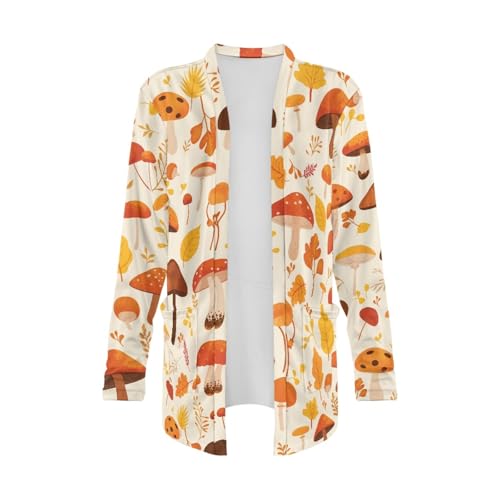 Image of Fall Maple Leaf Cardigan Sweaters for Women Long Sleeve Cardigan Soft Drape Open Front Dusters V-Neck Jackets Dressy