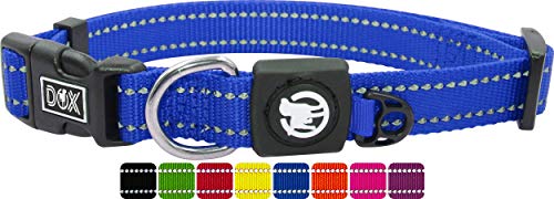 DDOXX Collar Perro Nylon, Reflectante, Ajustable | Muchos Colores & Tamaños | para Perros Pequeño, Mediano y Grande | Collares Accesorios Gato Cachorro | Azul, L