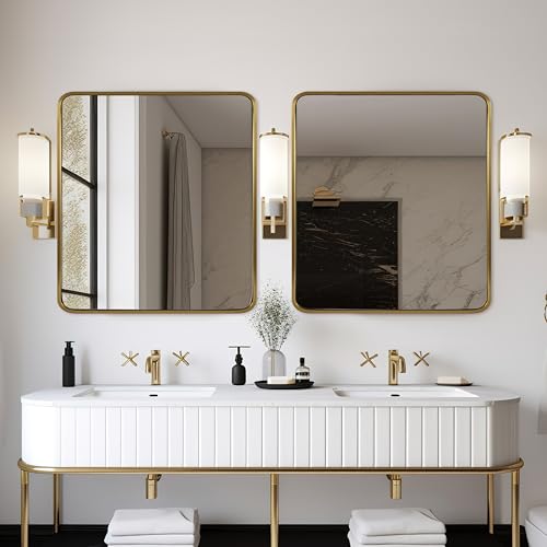 Image of ANDY STAR 40x36 Inch Gold Bathroom Mirror, Brushed Gold Mirrors for Wall in Anti-Rust SUS304 Tube Metal Frame, Rounded Rectangle Mirrors 1'' Deep Wall Mounted Vertically /Horizontal for Bathroom