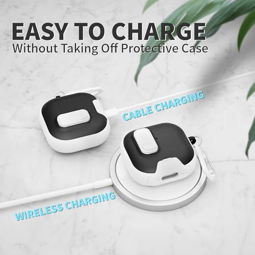 Image of for AirPods 4 Case with Lock,TPU Leather Texture Protective Durability Anti-Lost & Shockproof Protective Cover Accessories with Cleaning Kit in Keychain for Apple iPod 4 Generation (White /Black)