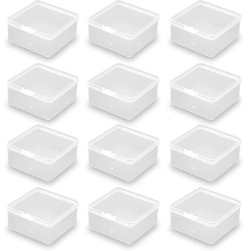 Image of Square Clear Craft Supply Case (3.23 x 3.23 x 1.58 Inch),12 Pack Plastic Storage Containers with Lids, Square Bead Organizers for Beads, Earplugs, Pins, Small Items etc