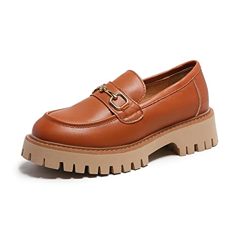 Image of Platform Loafers for Women Chunky Heel Lug Sole Loafers Slip ons Round Toe