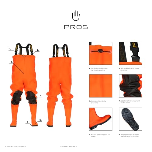 Vadeadores para caza pesca e industriales PROS MAX FLUO S5 impermeables reflectantes 5