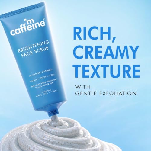 Image of mCaffeine Brightening Face Scrub | Visible Brighter, Smoother Skin | 5% Natural Exfoliants | Walnut & Apricot | Caffeine | Deeply Cleanses Pores | Gentle Exfoliation | For Women & Men | Suitable for All Skin Types - 100g