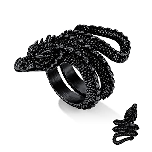 Bestyle Black Dragon Rings for Men Women Vintage Style Stainless Steel Men Ring Dragon Ring Gift for Dragon Lover Lover Gifts, Size 7