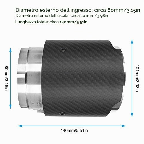Terminale di scarico in fibra di carbonio con sezione rettangolare, ingresso da 80 mm e uscita da 101 mm, finitura opaca, compatibile con CX-5 e CX-4 per tubi di scarico da 76 mm