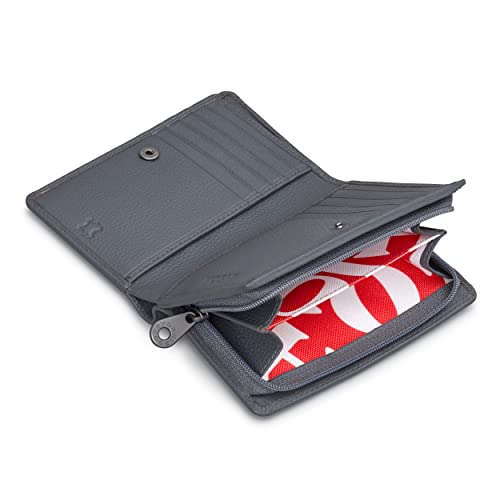 Yoshi Brontë Bookworm Flap Over Womens Purse, RFID Protection, Zip Compartment, Grey Leather, Grey, One Size, Contemporary4