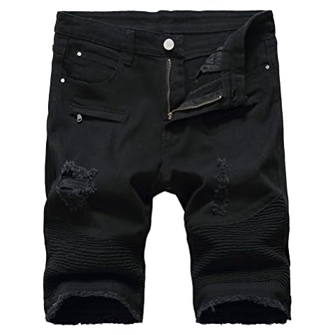 Lavnis Men's Casual Denim Shorts Classic Fit Ripped Distressed Summer Jeans Shorts Black 36 Cover