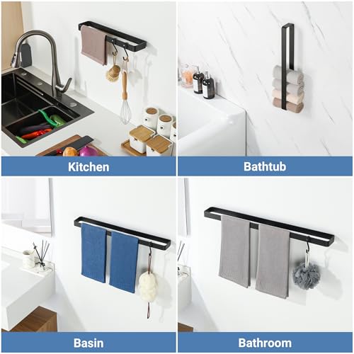 Miniatura 7 de Sayayo Toalleros De Baño 40cm, Toallero Negro Aluminio, Colgador Toalla Baño Para Baño Y Cocina Toallero Pared Instalación Perforada
