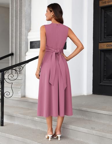 Image of GRACE KARIN Women 2026 Work Dress Sleeveless Tie Waist Elegant Party Cocktail A Line Flowy Midi Dresses with Pockets