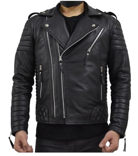 Image of Mens Leather Jacket - Biker Leather Jacket For Men - Lightweight Slim Mens Leather Motorcycle Jackets Black Real Lambskin