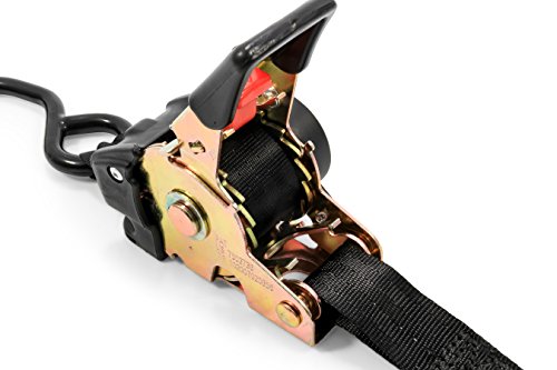 Camco 50033 Tiras de amarração de popa retráteis, 2,5 cm de largura, ganchos duplos de 1,8 m, preto