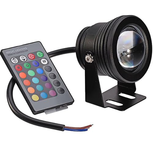 Luz LED subacuática RGB para Estanque con Control Remoto, Foco de 10 W con Soporte Ajustable, Resistente al Agua IP68, Ideal para iluminación y decoración de paisajes subacuáticos, fácil de Instalar