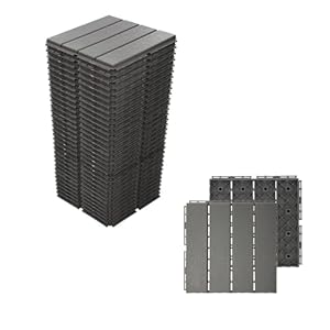Plastic Interlocking Deck Tiles, 36 Pack Patio Deck Tiles,12″x12″ Waterproof Outdoor Flooring All Weather Use, Patio Floor Decking Tiles for Porch Poolside Balcony Backyard, 36 sq. ft Dark Grey