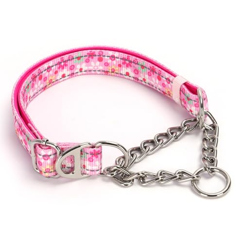 Martingale Collar for Large Dog with Chain,Reflective & Padded Comfortable & Safe No-Pull Dog Collar for Training & Walks(Pink L 2 Large