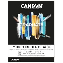 Canson Graduate Black Mixed Media Pad, Foldover, 9x12 inches, 12 Sheets - Artist Paper for Collage, Watercolor, Ink, Pencil, Marker