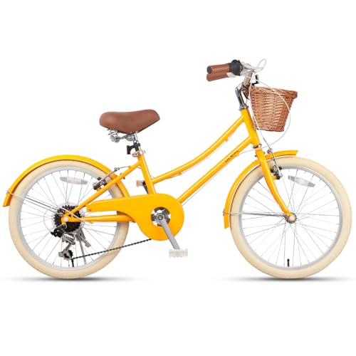 Miniatura 2 de Glerc Missy 20 Pulgadas Niña Cruiser Niños Bicicleta 6 Velocidades Teen Hybrid Bicicleta De Ciudad Para Jóvenes 6 7 8 9 10 11 12 Años Con Cesta De Mimbre Y Peso Ligero, Amarillo