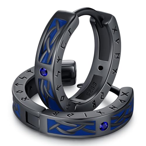 925 Sterling Silver Norse Viking Runes Hoop Earring Celtic Knot Earrings for Men Women Hypoallergenic Sturdy Punk Huggie Hoops Jewelry Gift