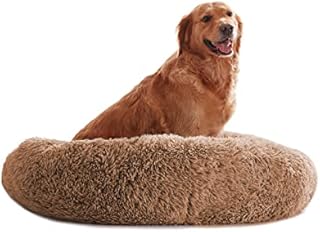 PETORREY Calming Dog Bed Round Donut Cuddler Warming and Comfortable Pet Bed Anti-Anxiety Faux Fur Fluffy Cat Bed, Ultra Soft Washable(Light Grey Medium)