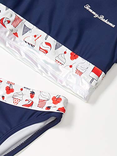 Tommy Bahama Girls' Long Sleeve 2-Piece Rashguard Swimsuit Bathing Suit, White Treats Pearlized, 5