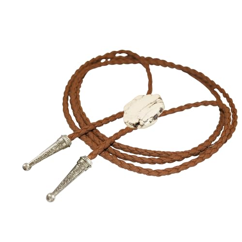 Image of Daisy Del Sol Bolo Tie Turquoise Stone Braided Vegan Faux Leather Silver Tips Handmade Necklace Adjustable Boho Western Jewelry