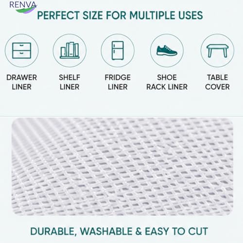 Image of Renva EVA Food Grade Kitchen Drawer mat Anti-Slip Shelf,Washable Liner Sheet for Fridge, Cabinet, Cupboard, Drawers, Wardrobe Place Mats (Transperant, 45 * 500 CM)