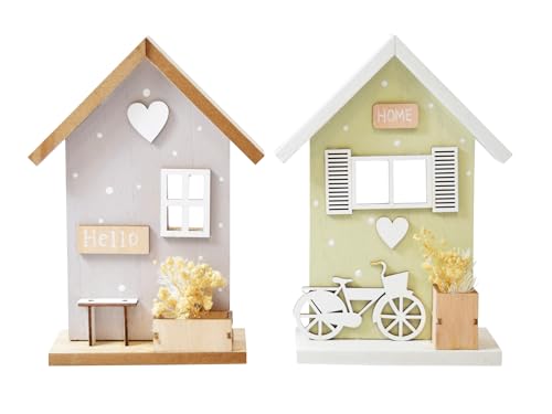 CONCORD HOME & INTERIOR 2X Aufsteller Haus mit Trockenblumen | Dekoobjekt Deko Fensterbank | 29,5x14 cm