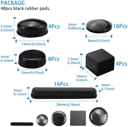 48Pcs Black Rubber Pads Black Adhesive Bumper Pads Combo Self Adhesive Bumper Pads,for Keyboard,Laptops,Cabinet Doors Drawers