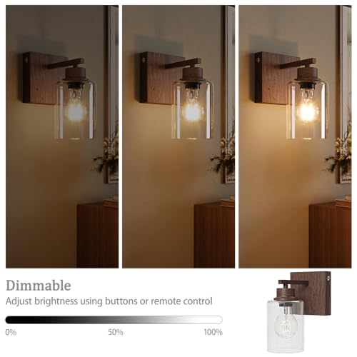 Image of Rayogale Walnut Battery Operated Wall Sconce Set of Two with Remote Control