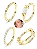 Morfetto Piercing Nariz Aros Septum Acero Quirúrgico,4Piezas Tragus Septum Helix Daith Piercing Labio Helix Nariz Dorado 20G-10MM
