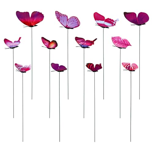 12pcs Decorative Butterfly Plant Stakes, 9.8in Lifelike Butterfly Garden Stakes PVC Waterproof Flower Pot Decorations for Garden Lawn Patio Indoor Outdoor Yard Planter Art Decor (Purple)