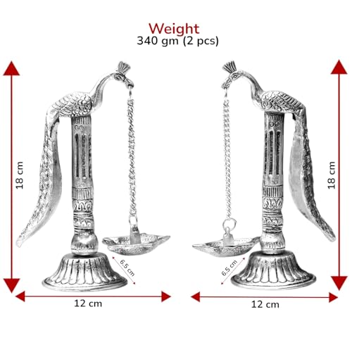 Image of Peacock Design Metal Hanging with Chain Diya Pair of Peacock Design Bird Diya Deepak Oil Lamp
