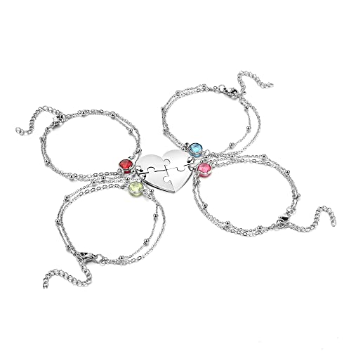 Jovivi Personalized Custom Matching Heart Puzzle Piece Friendship Bracelet Set of 2/3/4 Pcs for Family Sisters Best Friends Custom Name Stainless Steel BBF Jewelry Anklet Bracelet Engraved Love Bracelets for Women