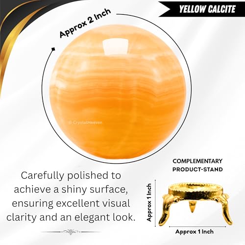 Image of Certified Yellow Calcite Banded Crystal Ball for Meditation - Premium Crystal Vastu Items for Home and Feng Shui Items for Good Luck - Ideal for Pooja Supplies and Spiritual Practices (2 inch Inch)