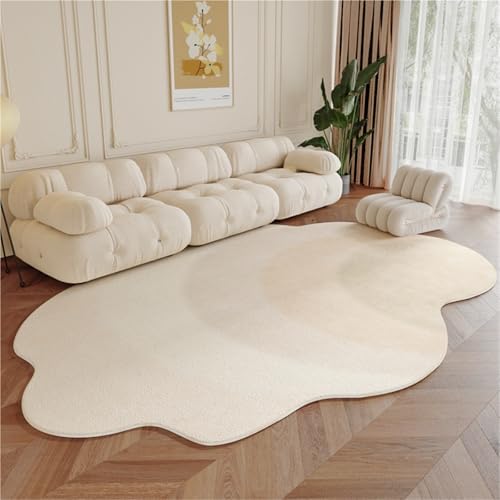 Tapis moderne en laine douce lavable beige 100 x 200 cm