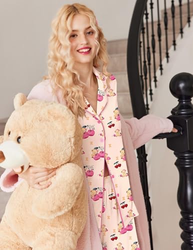 Image of Ekouaer Button Up Pajamas Set for Women Short Sleeve Ribbed Knit Sleepwear 2 Piece Pjs Shorts Set