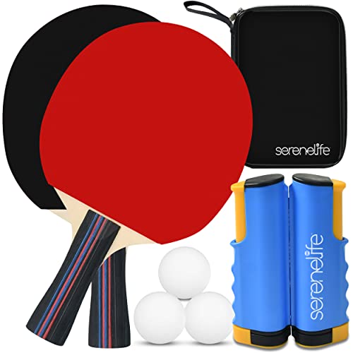 Serenelife Ping Pong Paddle Set, Indoor/Outdoor Table Tennis Paddles For 2, Includes Ping Pong Net With Clamps, 3 Balls #TOP26