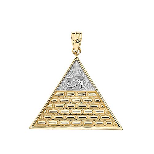 Two Tone 10K Yellow and White Gold Egyptian Eye of Horus Pyramid All Seeing Eye of Providence...